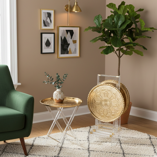 tables set of 4 Hand engraved copper Gold