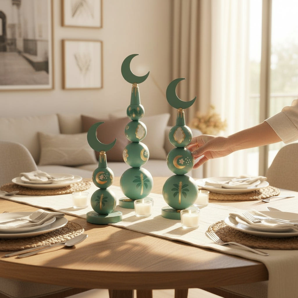 Centerpiece hand painted (sage green) Set of 3