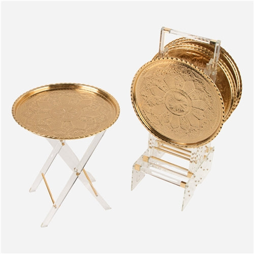 tables set of 4 Hand engraved copper Gold