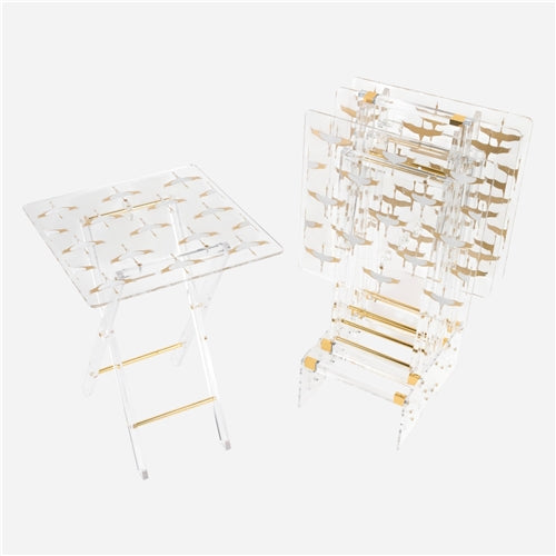 Plexi Tables set of 4 Birds White & Gold