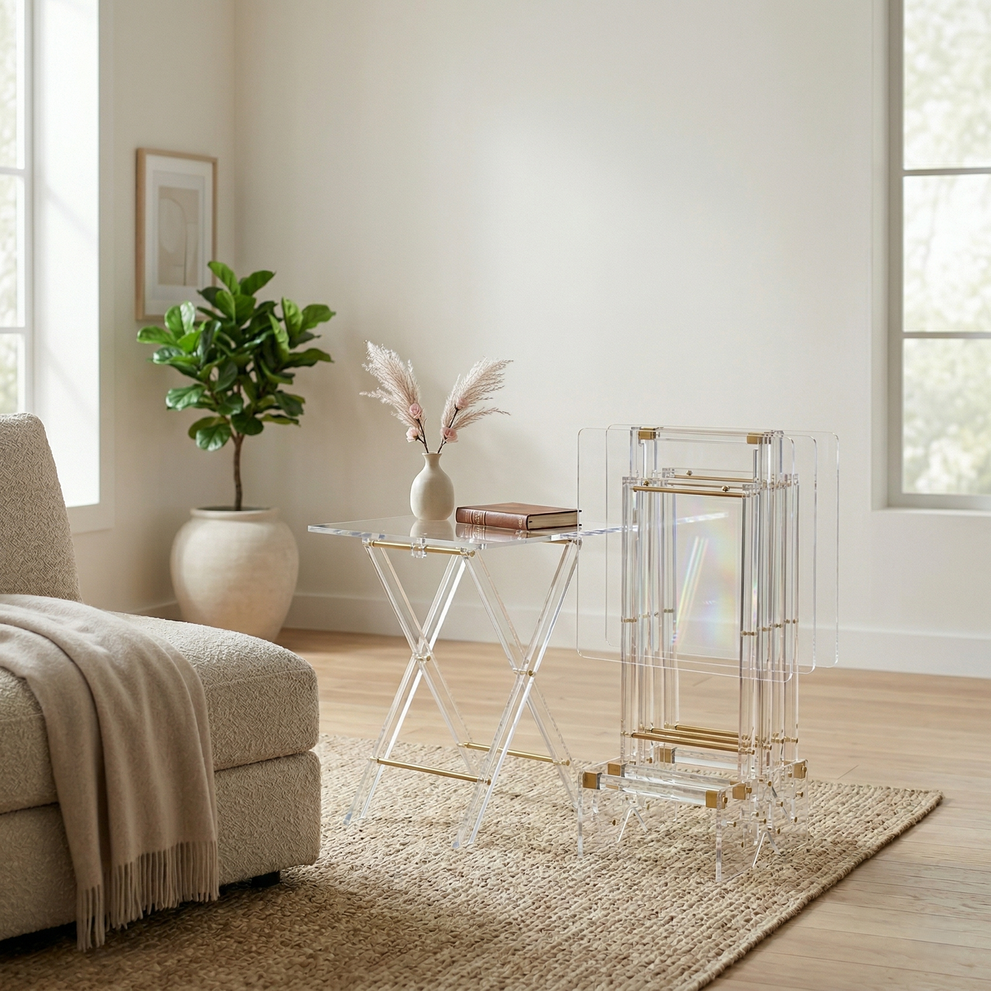 Plexi Tables set of 4 Gold Transparent Square