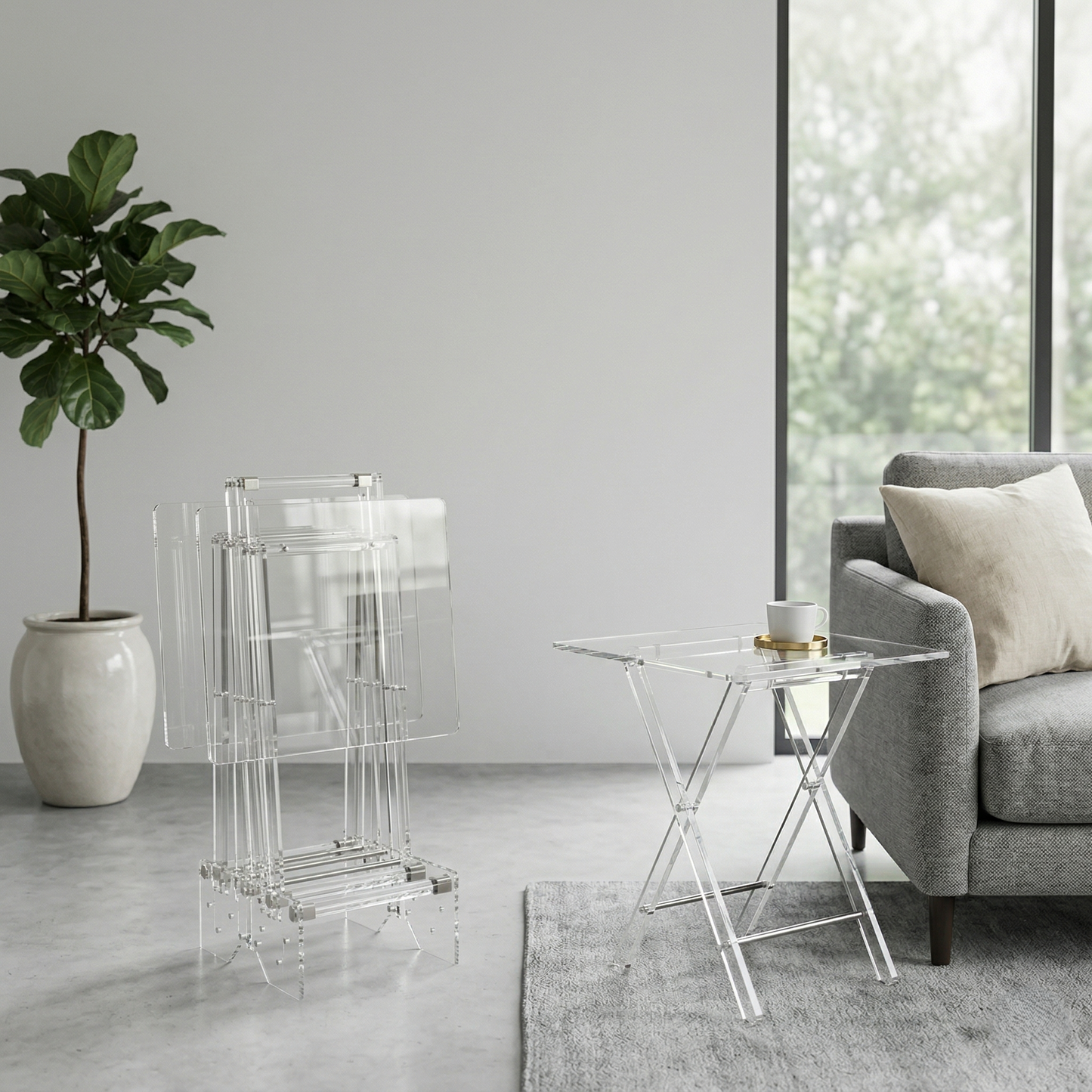 Plexi Tables set of 4 Silver Transparent Square